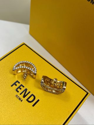 Fendi Aurea Crescent Crystal Accent Stud Earrings