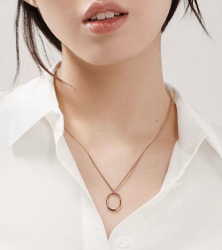 Tiffany Small Lock Necklace with a Single Pink Diamond
