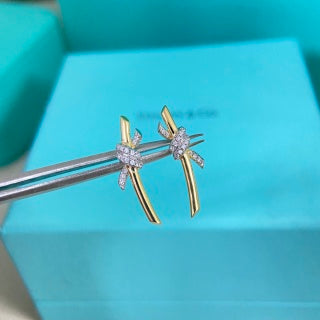 Tiffany Two-Tone Mini Twisted Rope Stud Earrings with Diamonds