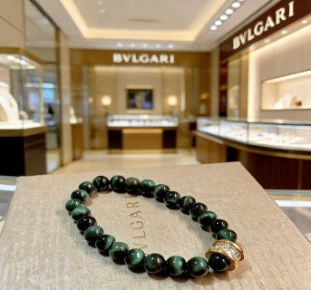 Bvlgari Green Gemstone Beaded Bracelet – Elegant Luxury Jewelry