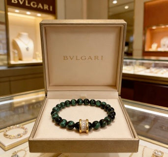 Bvlgari Green Gemstone Beaded Bracelet – Elegant Luxury Jewelry