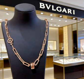 Bvlgari Rose Gold Geometric Link Necklace – Elegant Luxury Jewelry