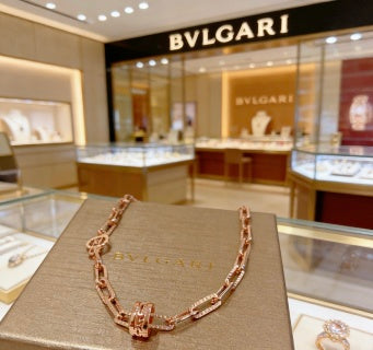 Bvlgari Rose Gold Geometric Link Necklace – Elegant Luxury Jewelry