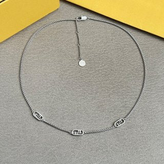 Fendi Silverline Logo Charm Chain Necklace
