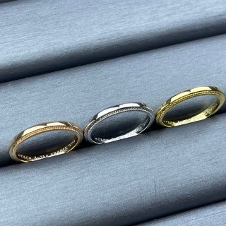 Tiffany narrow square-shaped ring with beaded edges, without diamonds