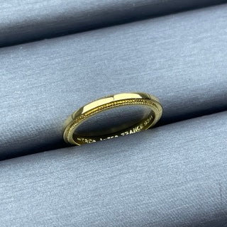 Tiffany narrow square-shaped ring with beaded edges, without diamonds