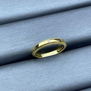 Tiffany Ring – Wide Single-Diamond Square Ring with Beaded Edging