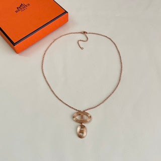 Hermès Chaine d’Ancre Double Oval Drop Pendant Necklace