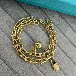 Tiffany Double-Layer Bracelet with Large Spheres, Lock Charm, and Double-U Horseshoe Links