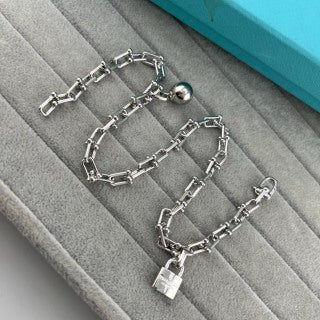 Tiffany Double-Layer Bracelet with Large Spheres, Lock Charm, and Double-U Horseshoe Links