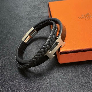 Hermès H Leather Braided Wrap Bracelet