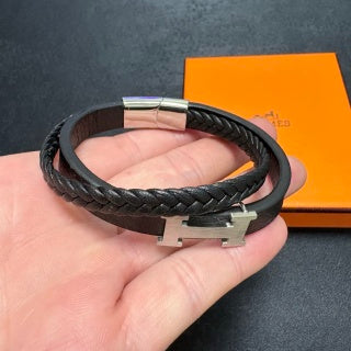 Hermès H Leather Braided Wrap Bracelet