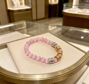 Bvlgari Pink Beaded Gold Accent Bracelet – Elegant Luxury Jewelry