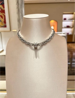 Bvlgari Silver Black Circle Pendant Chain Necklace – Elegant Luxury Jewelry
