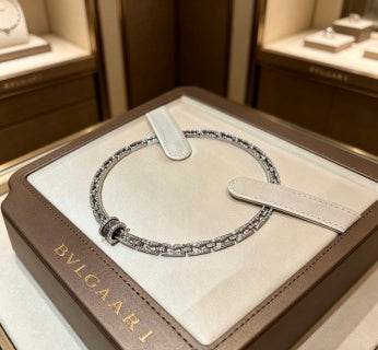 Bvlgari Silver Black Circle Pendant Chain Necklace – Elegant Luxury Jewelry