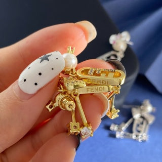 Fendi Bellini FF Robot Charm Stud Earrings