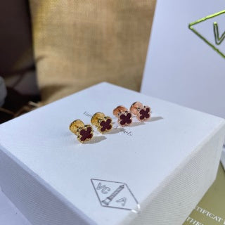 Van Cleef & Arpels Rosy Clover Accent Stud Earrings