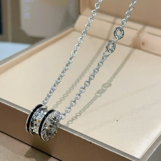 Bvlgari Silver Black Circle Pendant Necklace – Elegant Luxury Jewelry