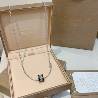 Bvlgari Silver Black Circle Pendant Necklace – Elegant Luxury Jewelry