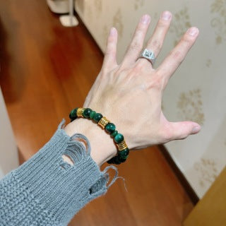 Bvlgari Green Beaded Gold Accent Bracelet – Elegant Luxury Jewelry