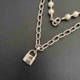 Tiffany Long Necklace with Square Pearl Clasp and Padlock Pendant