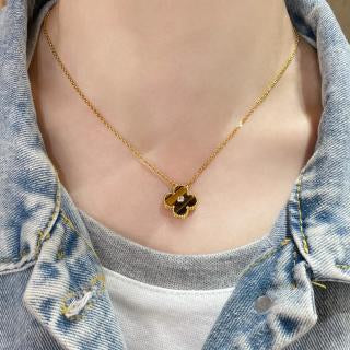 Van Cleef & Arpels Single-Diamond Tiger's Eye Clover Necklace