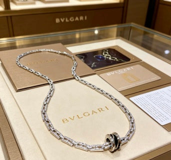 Bvlgari White Gold Geometric Link Necklace – Elegant Luxury Jewelry