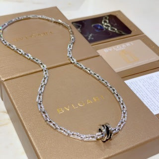 Bvlgari White Gold Geometric Link Necklace – Elegant Luxury Jewelry