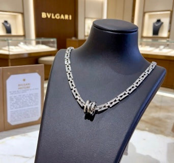 Bvlgari White Gold Geometric Link Necklace – Elegant Luxury Jewelry
