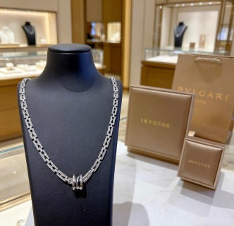 Bvlgari White Gold Geometric Link Necklace – Elegant Luxury Jewelry
