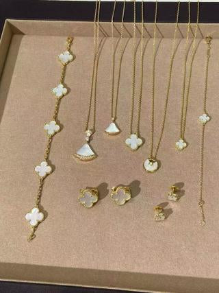 Van Cleef & Arpels Gold-Tone White Mother-of-Pearl Clover 5-Motif Bracelet