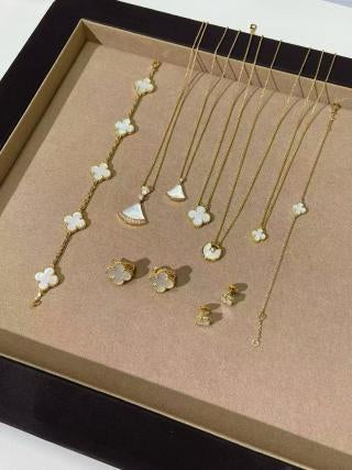 Van Cleef & Arpels Gold-Tone White Mother-of-Pearl Clover 5-Motif Bracelet