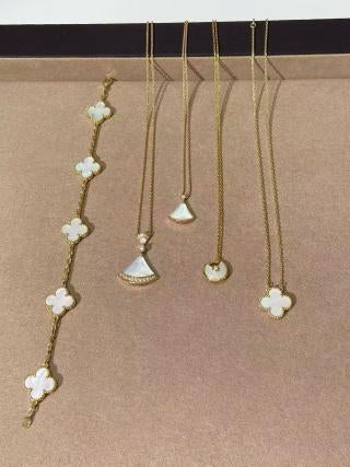 Van Cleef & Arpels Gold-Tone White Mother-of-Pearl Clover 5-Motif Bracelet