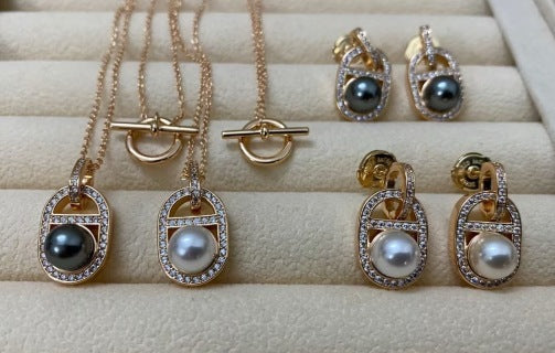 Hermès Éclat Pearl Pavé Frame Earrings