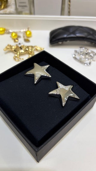 CHANEL Celestia Silver Star Stud Earrings