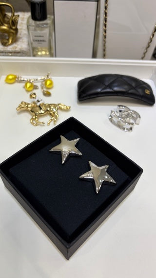 CHANEL Celestia Silver Star Stud Earrings
