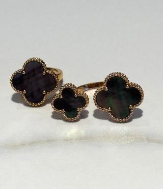 Van Cleef & Arpels Grey Mother-of-Pearl Double-Flower Open Ring