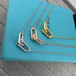 Tiffany Small Double U Horseshoe Polished Gold Pendant Necklace