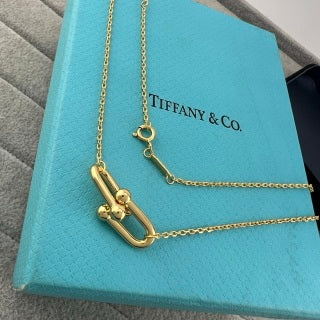 Tiffany Small Double U Horseshoe Polished Gold Pendant Necklace