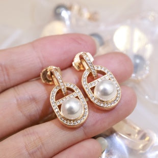 Hermès Éclat Pearl Pavé Drop Earrings