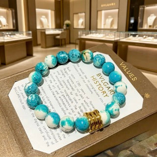 Bvlgari Turquoise Beaded Bracelet with Gold Accent – Elegant Luxury Jewelry