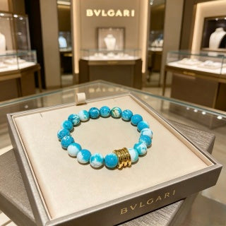 Bvlgari Turquoise Beaded Bracelet with Gold Accent – Elegant Luxury Jewelry