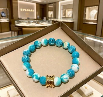 Bvlgari Turquoise Beaded Bracelet with Gold Accent – Elegant Luxury Jewelry