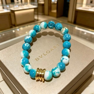 Bvlgari Turquoise Beaded Bracelet with Gold Accent – Elegant Luxury Jewelry