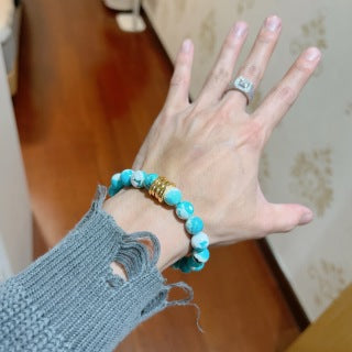Bvlgari Turquoise Beaded Bracelet with Gold Accent – Elegant Luxury Jewelry