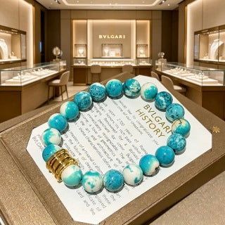 Bvlgari Turquoise Beaded Bracelet with Gold Accent – Elegant Luxury Jewelry