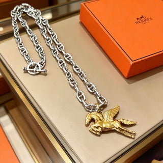 Hermès Pegasus Horse Charm Chain Necklace