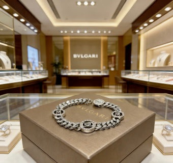 Bvlgari Silver Geometric Link Bracelet – Elegant Luxury Jewelry