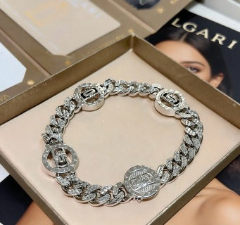 Bvlgari Silver Geometric Link Bracelet – Elegant Luxury Jewelry