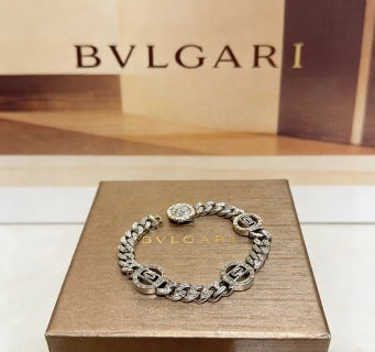 Bvlgari Silver Geometric Link Bracelet – Elegant Luxury Jewelry